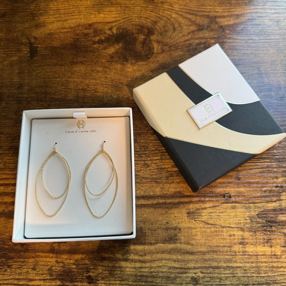 NWT House of Harlow 14KT Gold Plated Dainty Double Loop Drop‎ Earrings